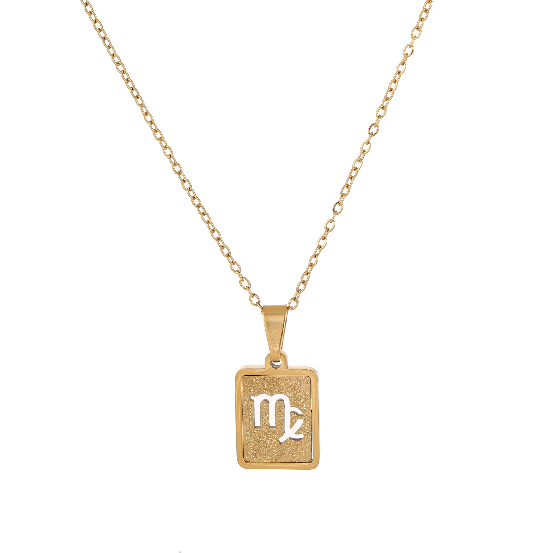 跨境简约不锈钢闪砂星座项链配件女士时尚压砂钛钢吊坠饰品细节图