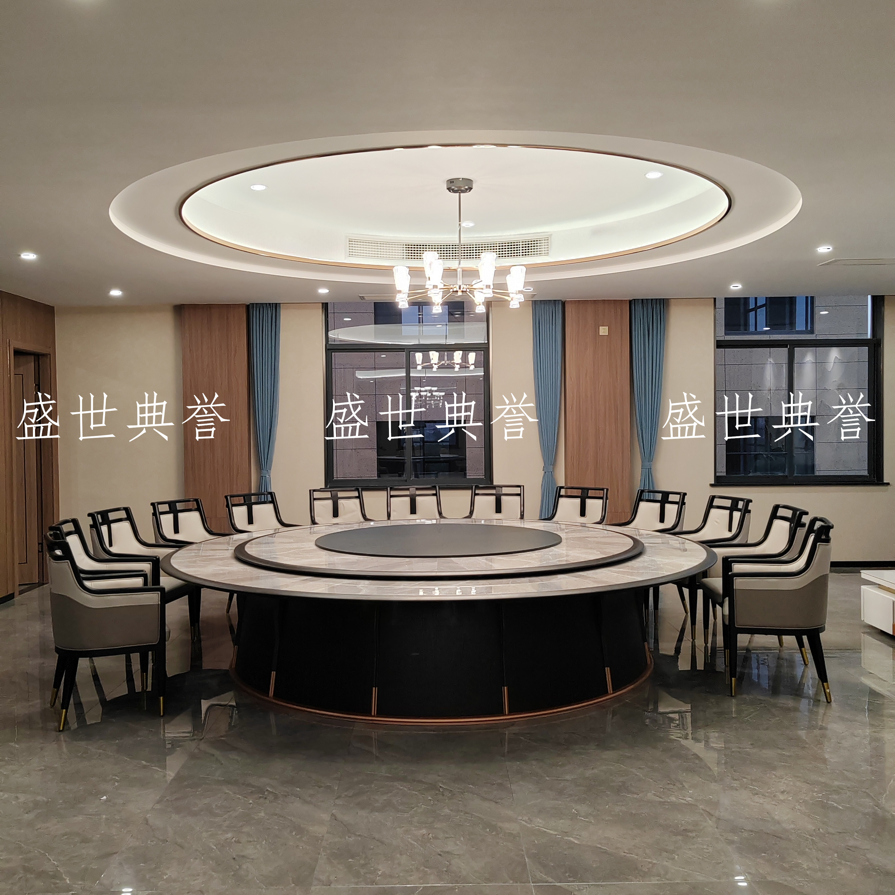 江门国际酒店实木电动餐桌椅会议中心餐饮家具餐厅包厢岩板大圆桌