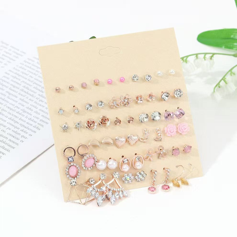 Fashionable bestseller earring set for girls, fresh and delicate with diamond-encrusted heart, flower, leaf and pearl earrings for girls Application Scenario