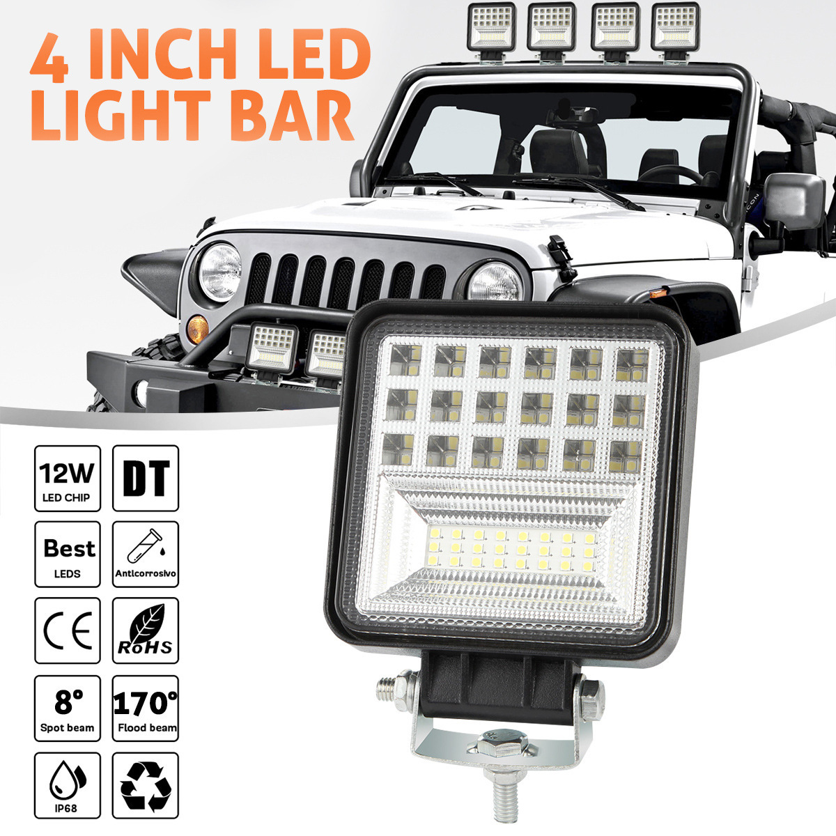 Factory direct sale of new car led square 22w work light, auxiliary truck and off-road motorcycle maintenance spotlight Specification drawing