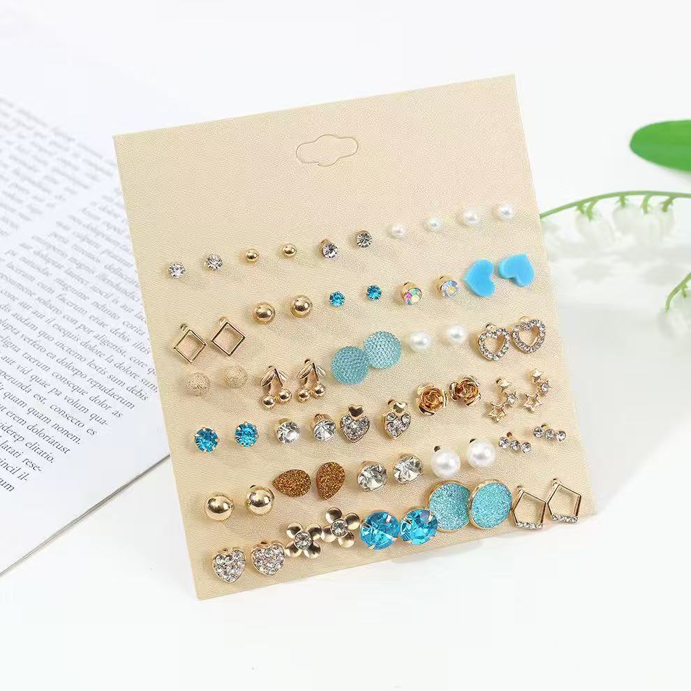 A cross-border bestseller of 30 pairs of earrings from Europe and America, including a set of multiple pairs of bow, flower, starfish and butterfly stud earrings Item Picture
