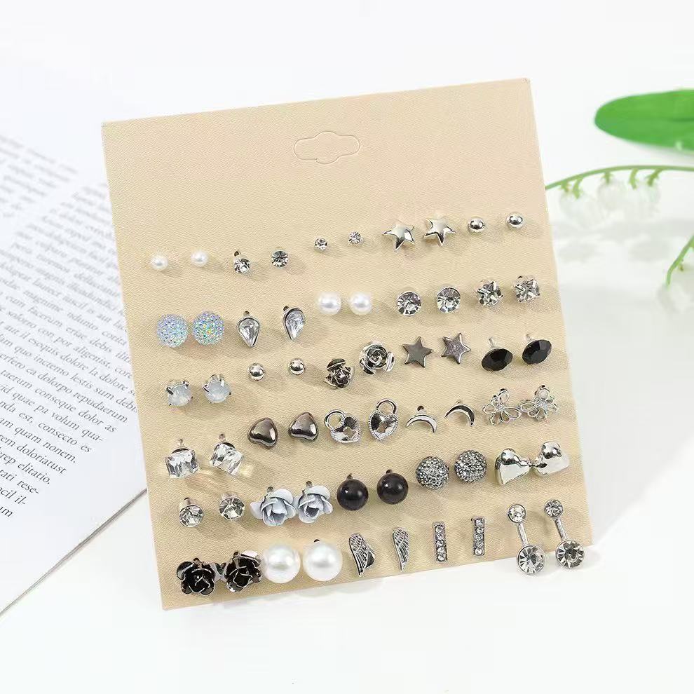 A cross-border bestseller of 30 pairs of earrings from Europe and America, including a set of multiple pairs of bow, flower, starfish and butterfly stud earrings Specification image
