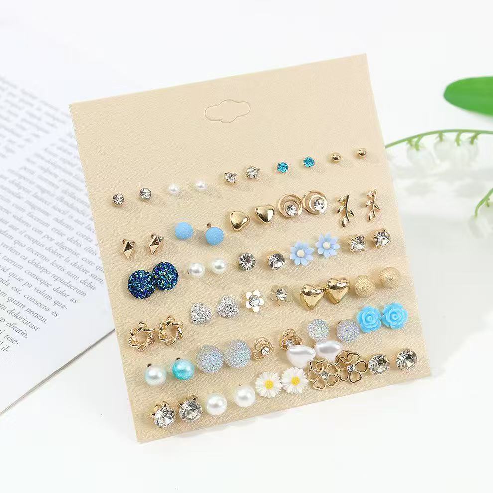 Fashionable bestseller earring set for girls, fresh and delicate with diamond-encrusted heart, flower, leaf and pearl earrings for girls details Picture