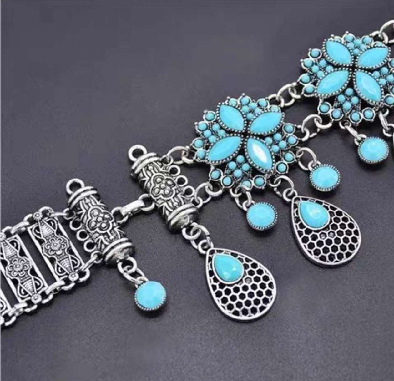 波西米亚风复古合金镶钻水滴流苏流行腰链 详情图2