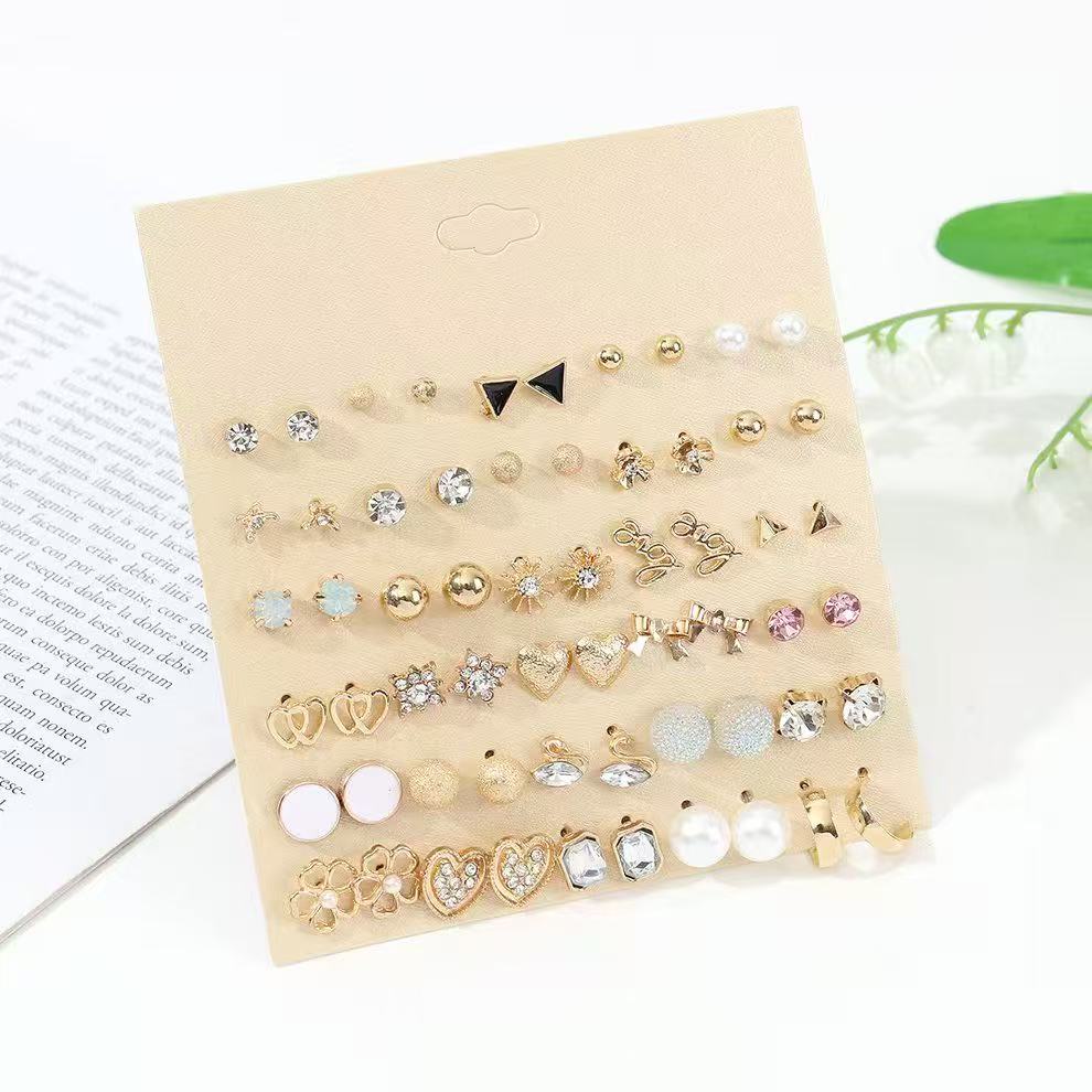 Fashionable bestseller earring set for girls, fresh and delicate with diamond-encrusted heart, flower, leaf and pearl earrings for girls Item Picture