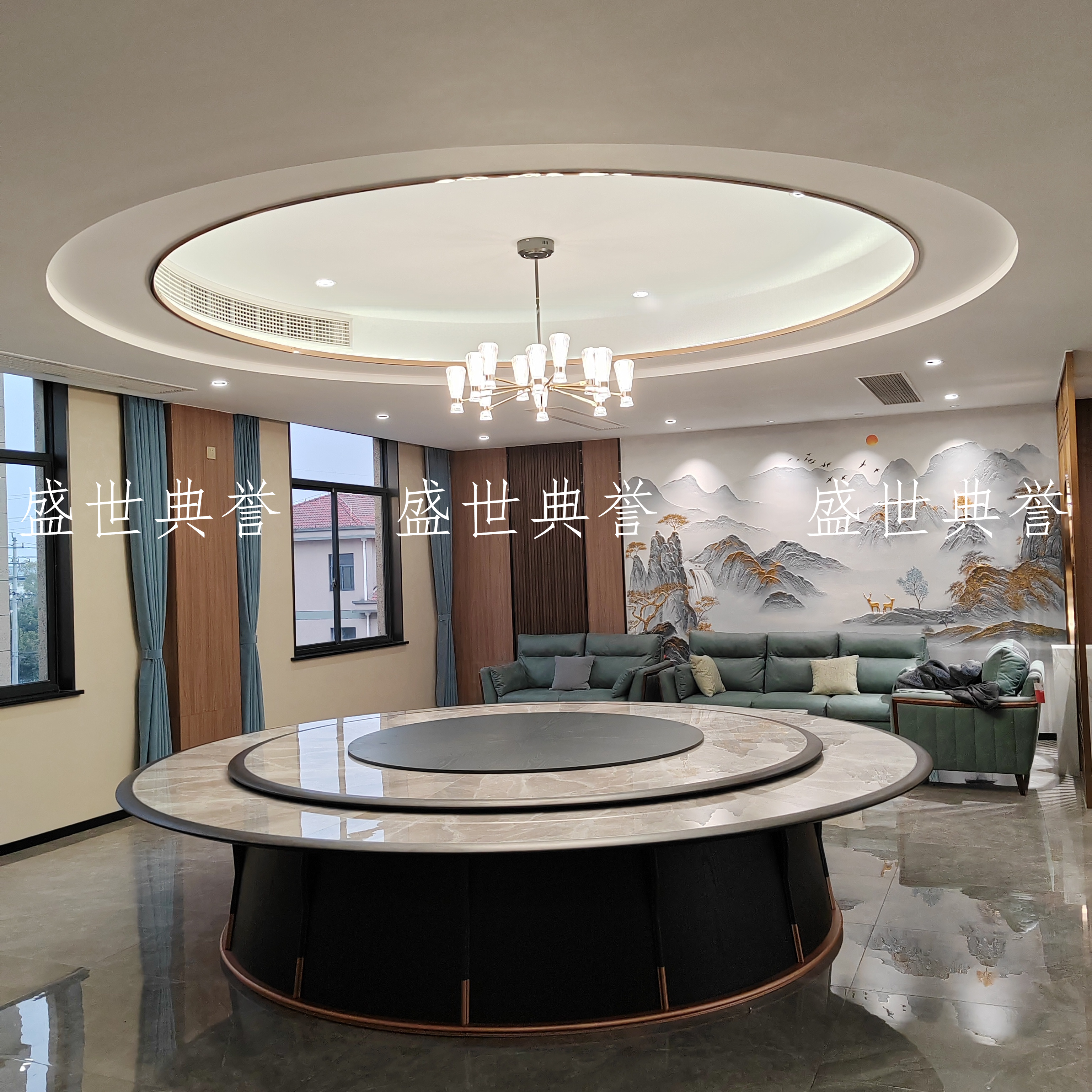 深圳国际酒店实木电动餐桌椅海鲜酒店岩板餐桌会所现代轻奢大圆桌