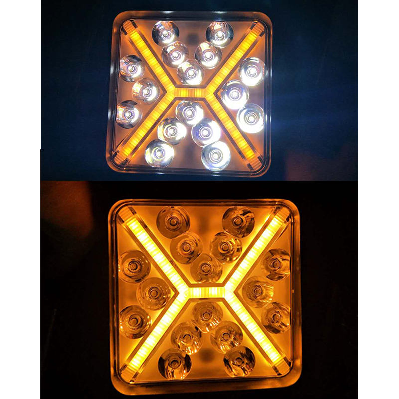 4-inch 48W LED work light, square car and truck front bumper headlight, yellow X-shaped dual-color light, 12V and 24V universal Item Picture