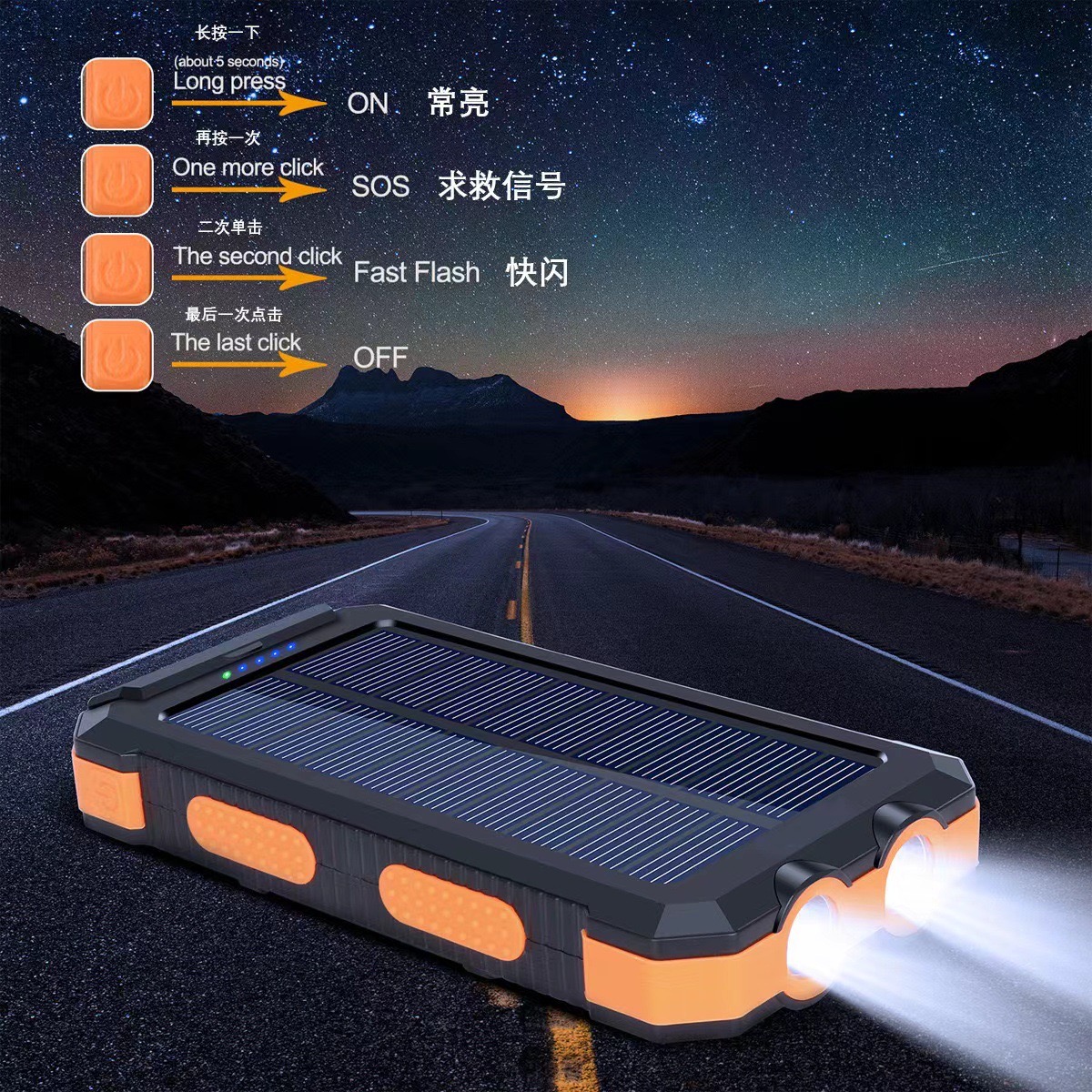 Cross-Border Wholesale And Export Of Outdoor Waterproof Solar Power Banks With A Capacity Of 20,000Mah, Camping Lamps, Compasses And Power Banks Specification drawing