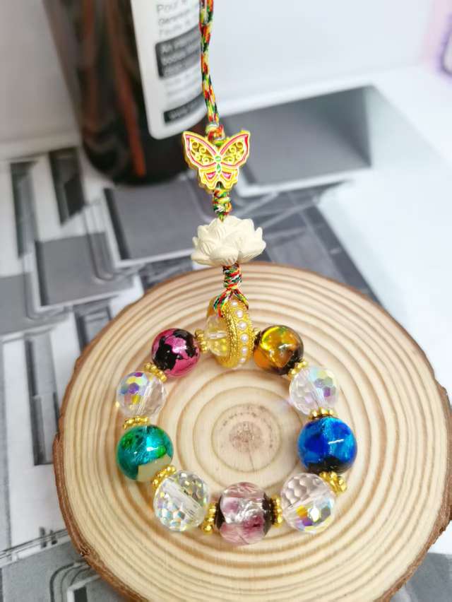 国潮水晶手机链 香灰琉璃珐琅彩挂件  时尚包包挂饰