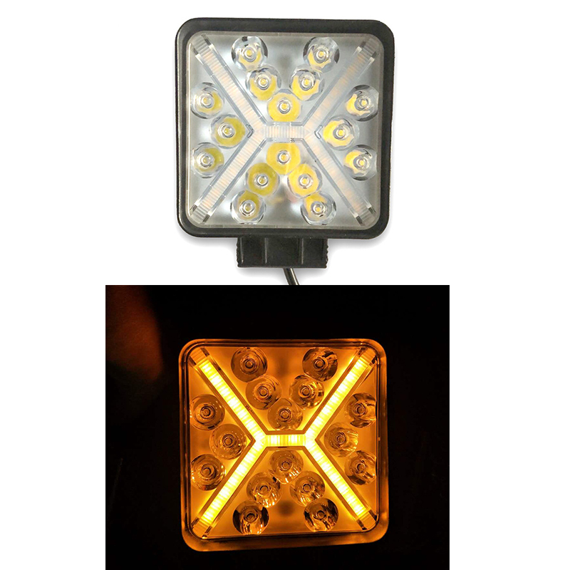 4-inch 48W LED work light, square car and truck front bumper headlight, yellow X-shaped dual-color light, 12V and 24V universal full figure