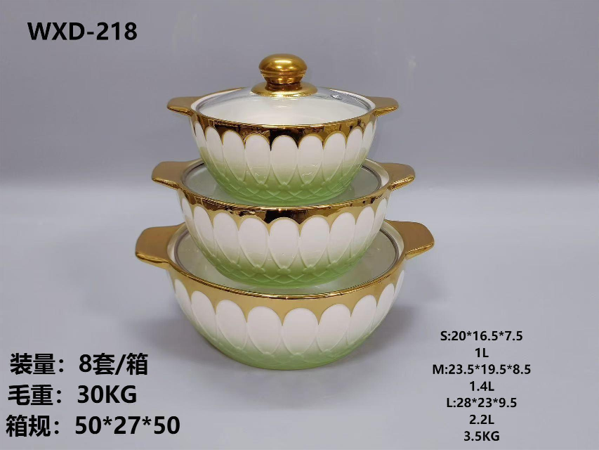 陶瓷汤锅套装，玻璃盖子，颜色有四个颜色可以选。产品图