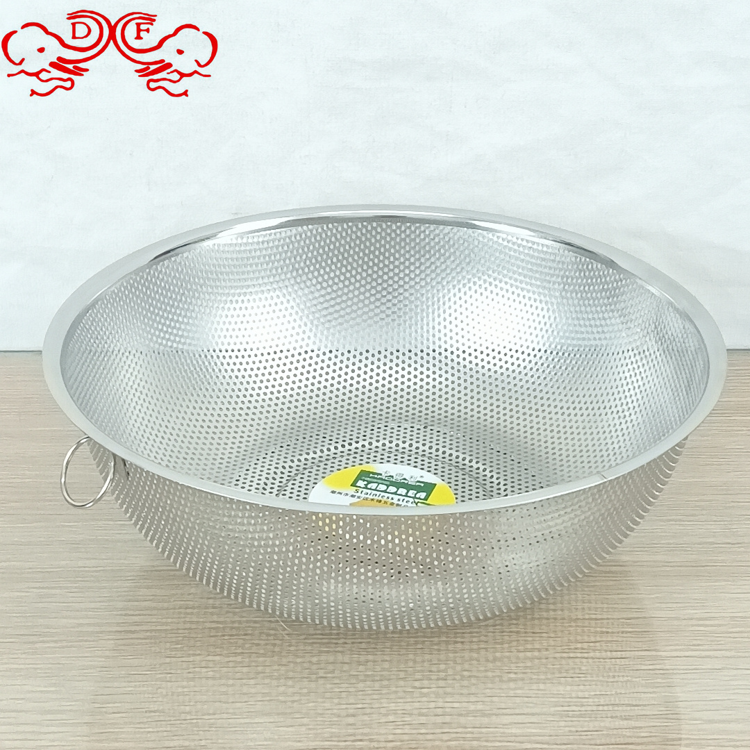 DF99288 stainless steel draining basket, vegetable washing basin, leaky basin, household kitchen, rice washing basin, rice washing sieve, vegetable washing basket, DF TRADINGHOUSE Item Picture
