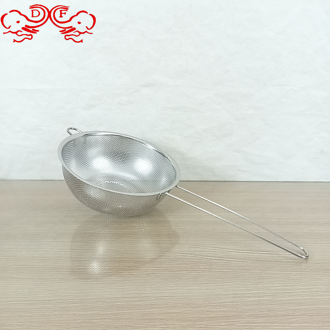 DF99288 stainless steel perforated basket, draining basket, single-handle rice-washing basket, draining basin, vegetable and fruit washing basket, rice-washing sieve, DF TRADINGHOUSE