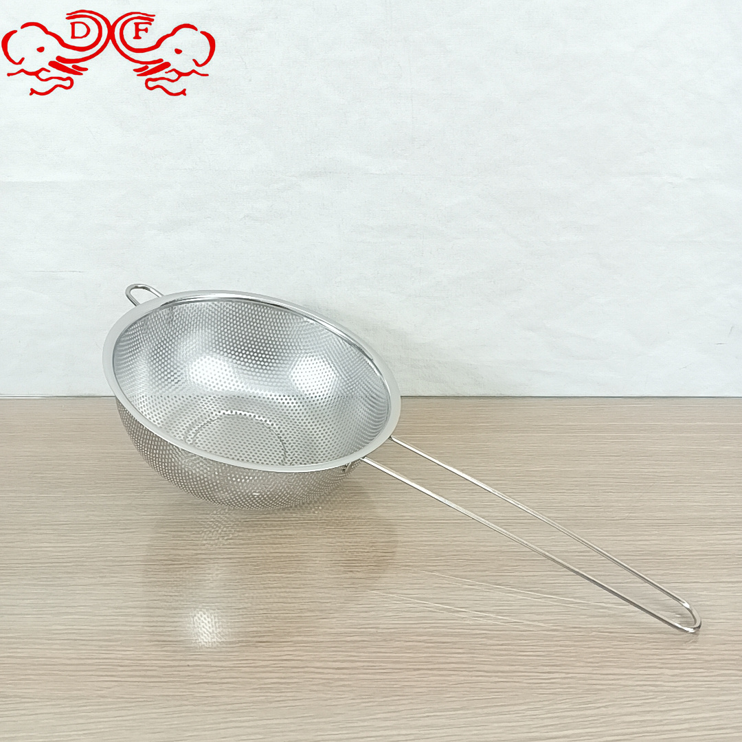 DF99288 stainless steel perforated basket, draining basket, single-handle rice-washing basket, draining basin, vegetable and fruit washing basket, rice-washing sieve, DF TRADINGHOUSE details Picture
