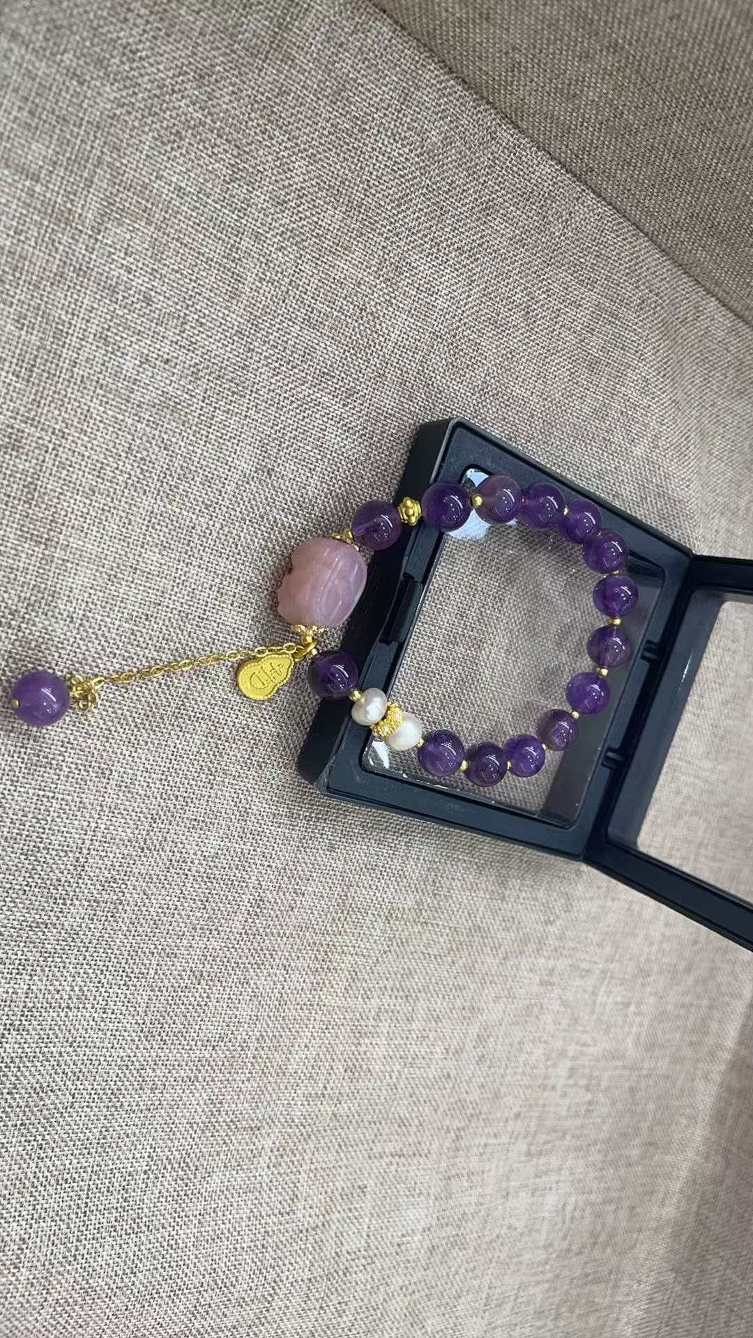 天然紫水晶平安锁手串高货四叶草葡萄串珠两世欢手链