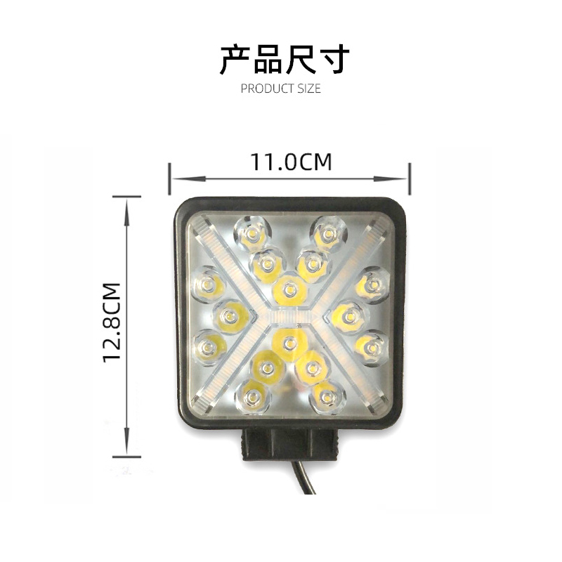 4-inch 48W LED work light, square car and truck front bumper headlight, yellow X-shaped dual-color light, 12V and 24V universal Application Scenario