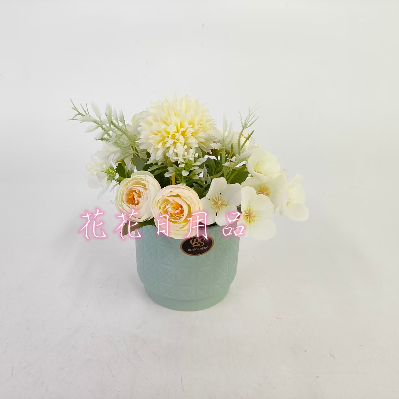 Artificial flower bonsai, ceramic pot, hydrangea petal decorative ornaments details Picture