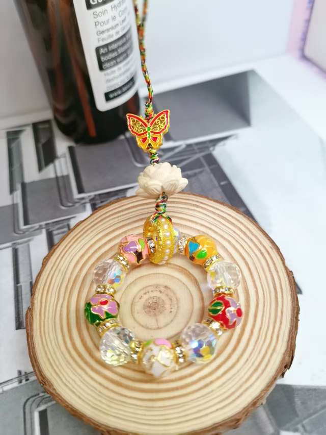 国潮水晶手机链 香灰琉璃珐琅彩挂件  时尚包包挂饰详情3