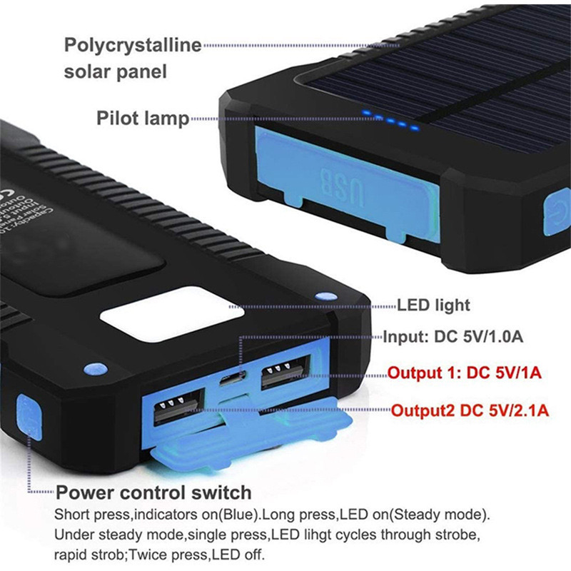 Customized logo for cross-border Amazon outdoor waterproof solar wireless power bank with built-in compass power bank Specification drawing