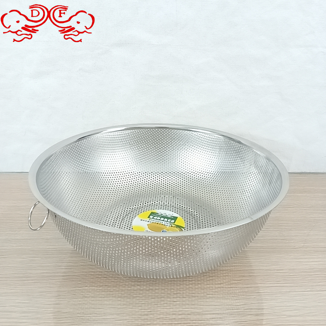 DF99288 stainless steel draining basket, vegetable washing basin, leaky basin, household kitchen, rice washing basin, rice washing sieve, vegetable washing basket, DF TRADINGHOUSE Specification image