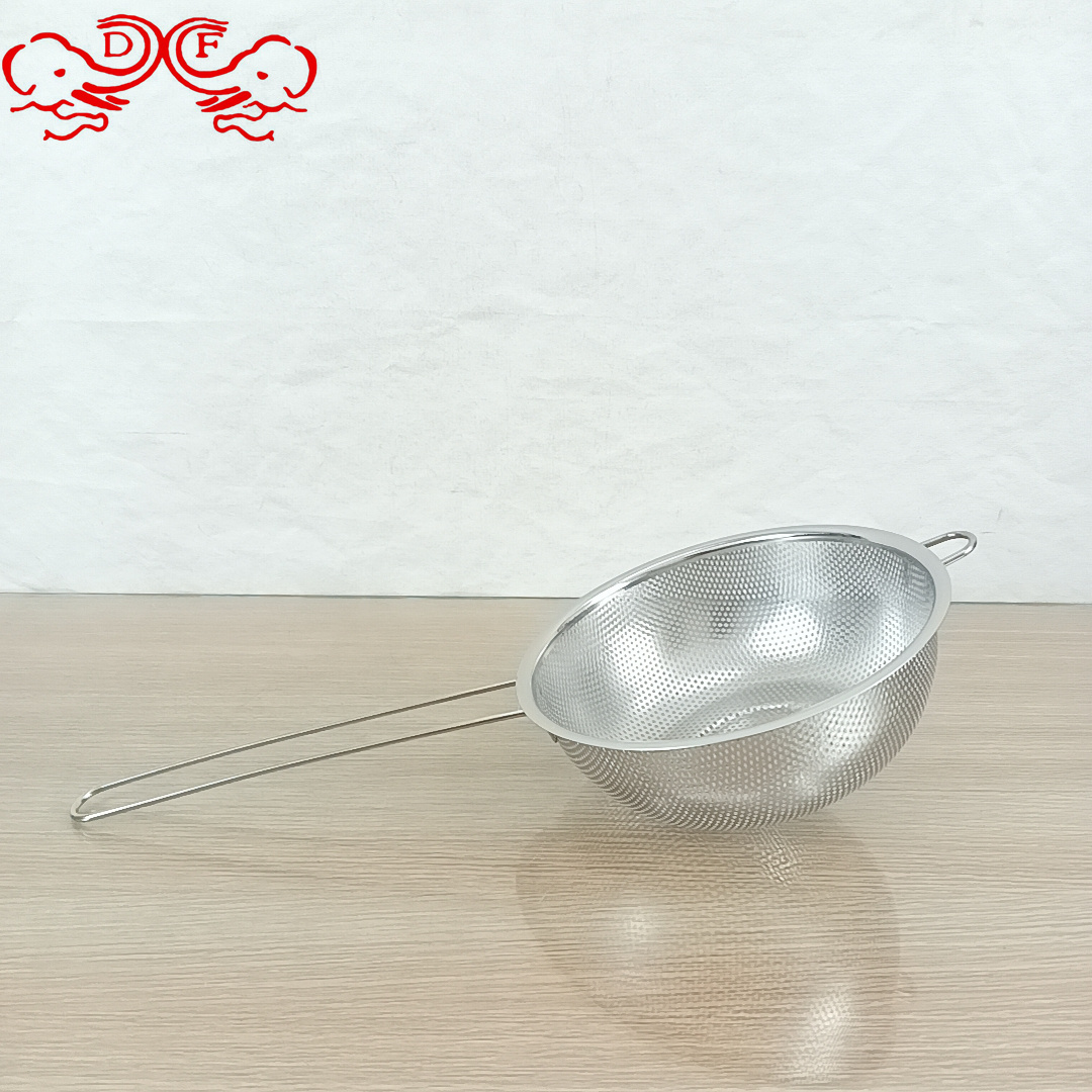 DF99288 stainless steel perforated basket, draining basket, single-handle rice-washing basket, draining basin, vegetable and fruit washing basket, rice-washing sieve, DF TRADINGHOUSE Item Picture