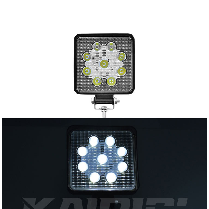 27W square work light, 9-bead LED, truck, forklift, crane, excavator, large arm engineering auxiliary headlight, universal lamp Specification drawing