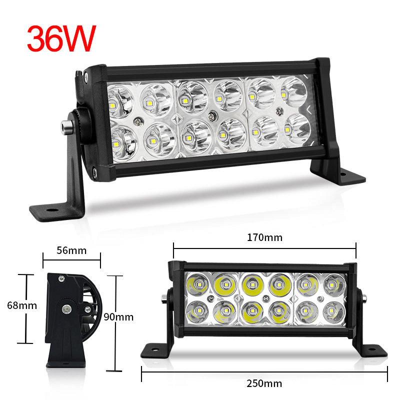 Double-row LED long strip lights, 36W, 120W, 180W, car off-road vehicle roof lights, 24V truck front bumper lights, and mesh lights Specification drawing
