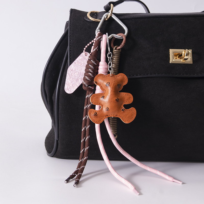 New cross-border leather bear MIU series bag pendants, acrylic diamond-shaped bag pendants, woven rope keychains detail image 5