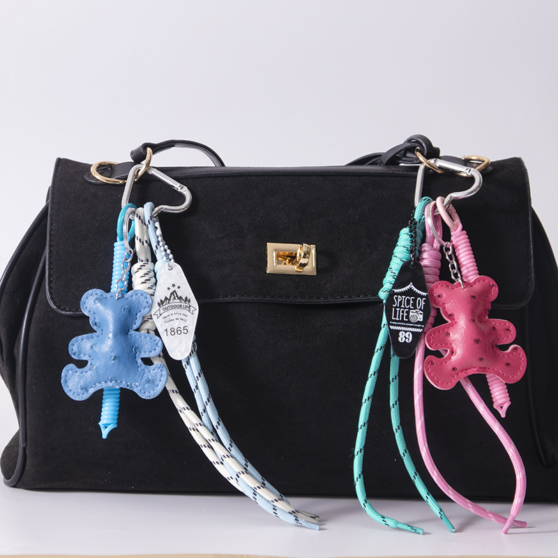 New cross-border leather bear MIU series bag pendants, acrylic diamond-shaped bag pendants, woven rope keychains