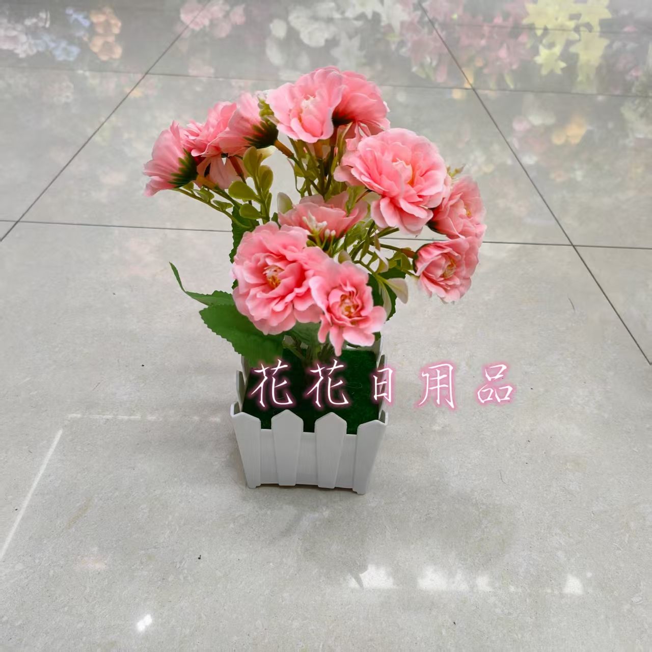 Artificial flower, fake flower bonsai, plastic pot, rose decorative item Application Scenario