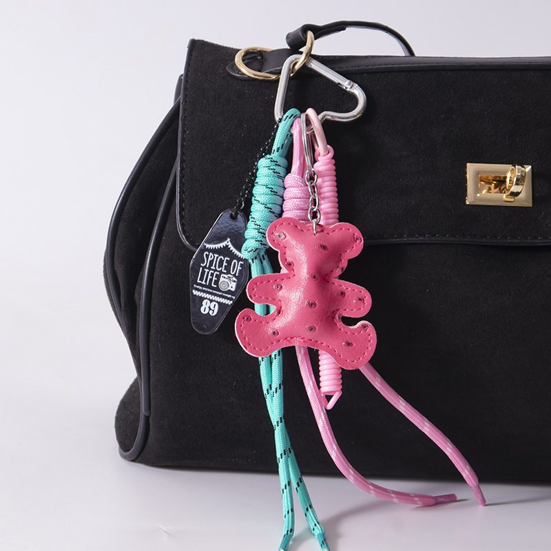 New cross-border leather bear MIU series bag pendants, acrylic diamond-shaped bag pendants, woven rope keychains detail image 2