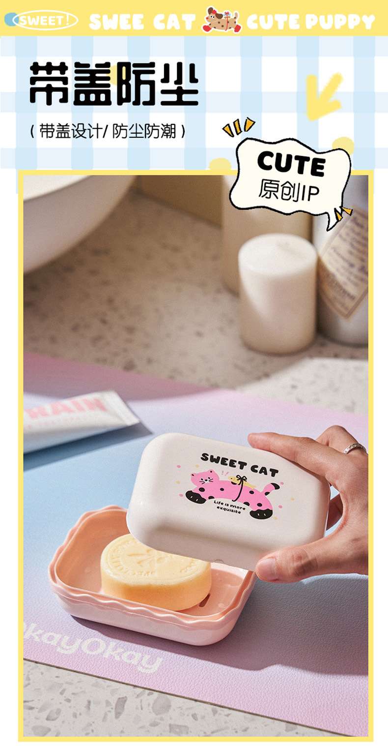 J06-7022 Double-layer draining soap box, creative polka dot soap box for student dormitory. Carry the lid soap box when traveling on business detail image 11
