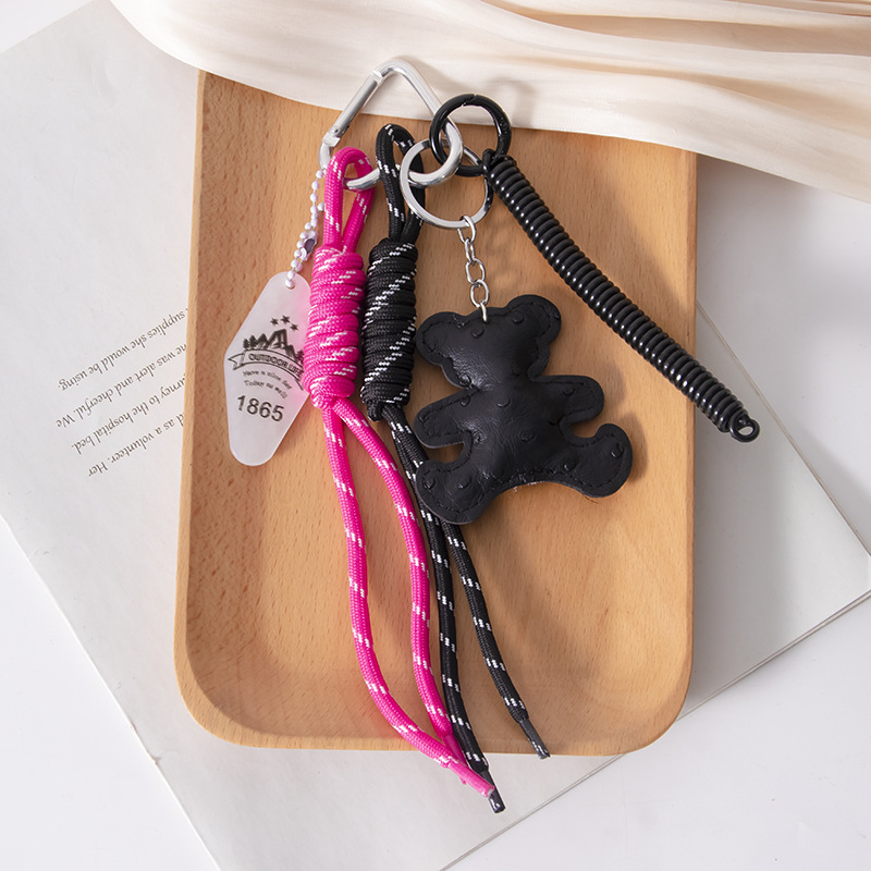 New cross-border leather bear MIU series bag pendants, acrylic diamond-shaped bag pendants, woven rope keychains Specification image