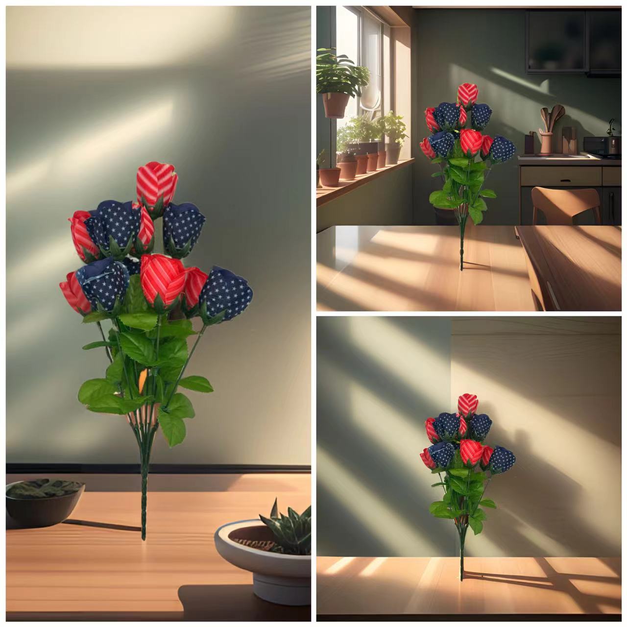 仿真玫瑰肥皂花洋牡丹花头装饰 黄白菊假花装点家居 毛线制做玫瑰花头手工艺品