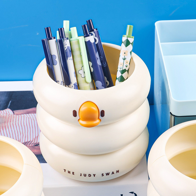 M80-6612 Creative and cute duck-shaped pen holder plastic student desktop high appearance level pen barrel Office storage box stationery