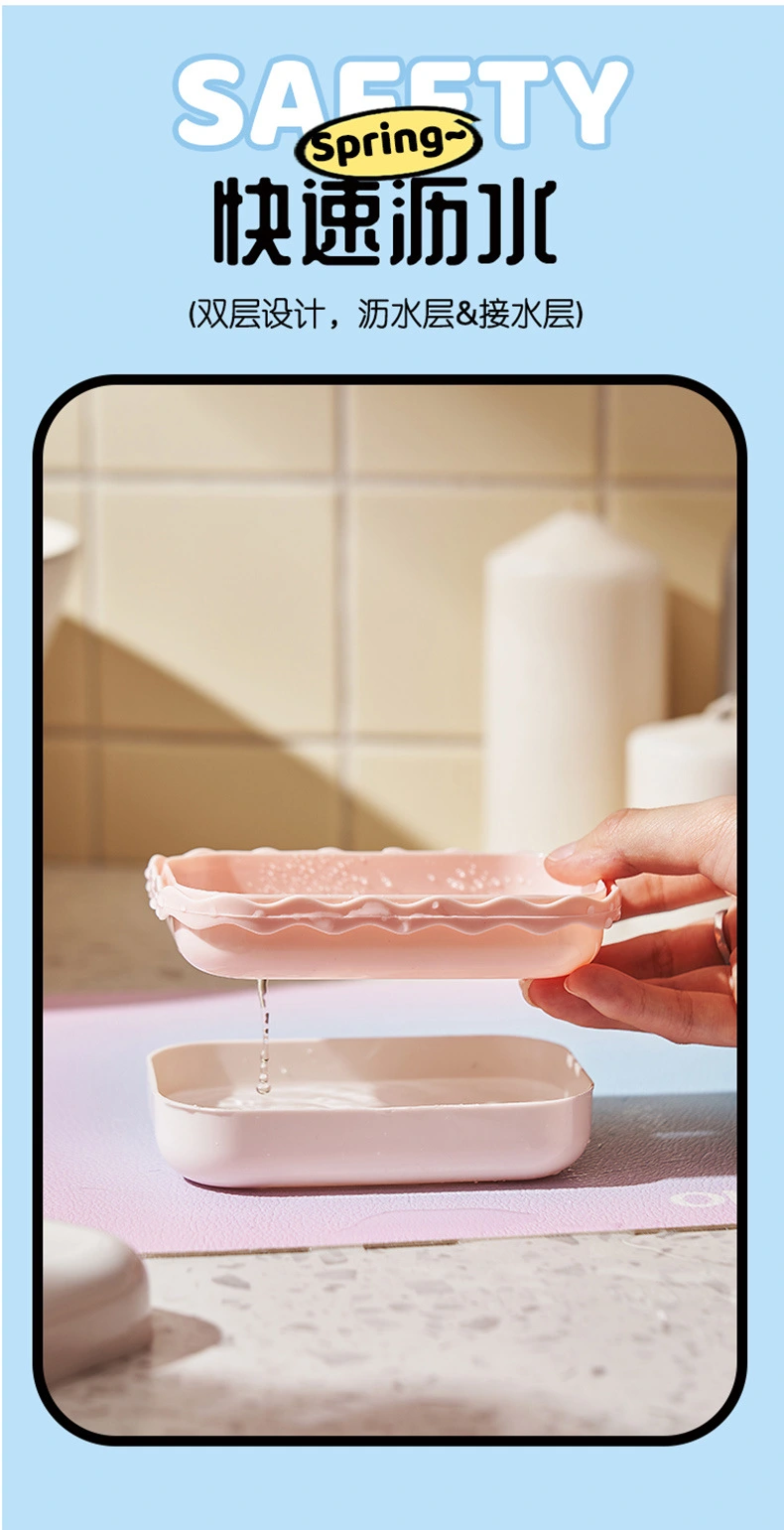 J06-7022 Double-layer draining soap box, creative polka dot soap box for student dormitory. Carry the lid soap box when traveling on business detail image 12