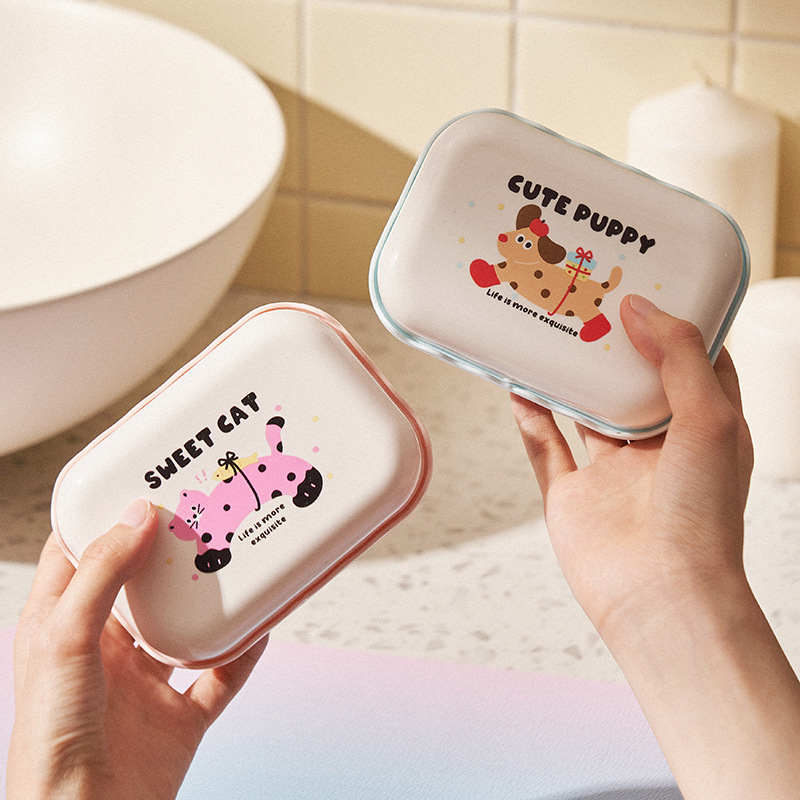 J06-7022 Double-layer draining soap box, creative polka dot soap box for student dormitory. Carry the lid soap box when traveling on business Specification image