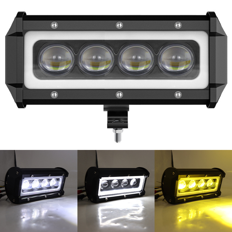 Universal 4-bead led work light for automobiles and trucks, with aperture lens, white and yellow dual-color, electric vehicle and motorcycle work light Specification drawing