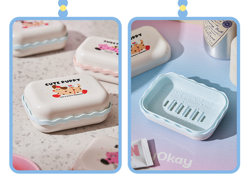 J06-7022 Double-layer draining soap box, creative polka dot soap box for student dormitory. Carry the lid soap box when traveling on business detail image 10