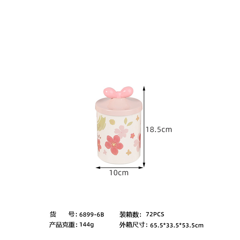 X10-6899-6 BINS style pink cherry blossom candy jar, European-style jar, tea jar, kitchen grain storage jar Item Picture