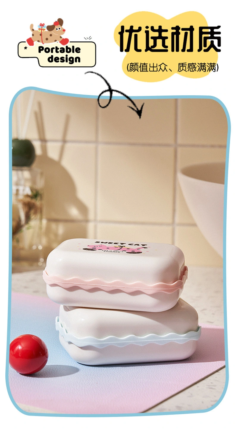 J06-7022 Double-layer draining soap box, creative polka dot soap box for student dormitory. Carry the lid soap box when traveling on business detail image 3