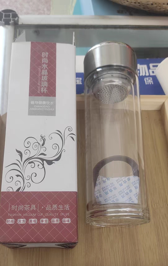 3054-350ml wood-grain lid double-layer insulated glass cup, practical gift cup for men and women to make tea, explosion-proof and heat-resistant details Picture