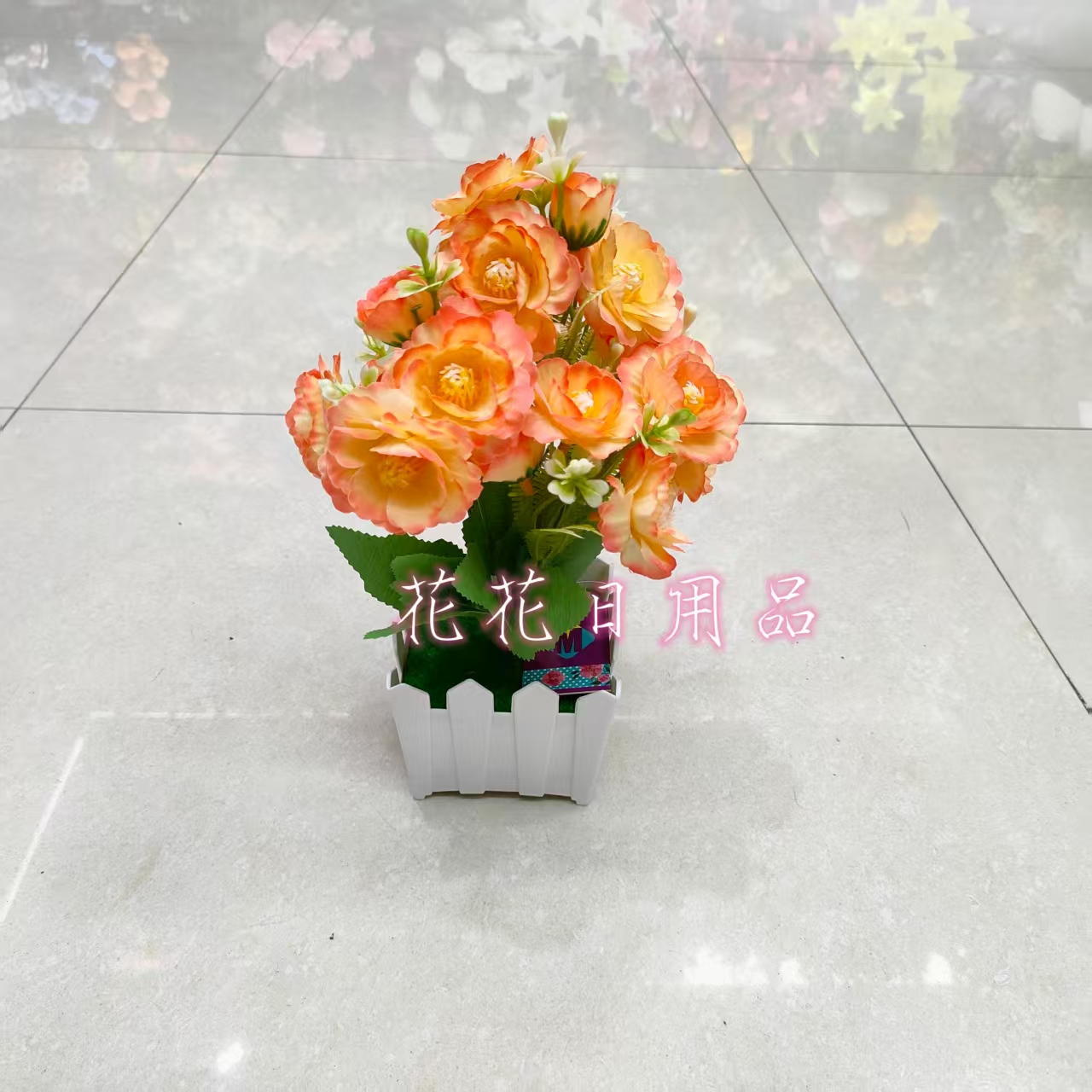 Artificial flower, fake flower bonsai, plastic pot, rose decorative item Specification drawing