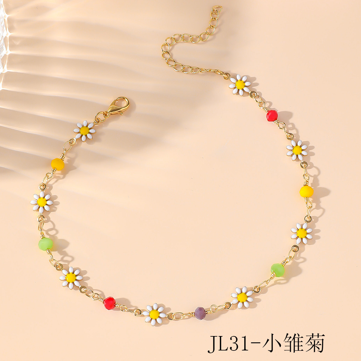 跨境外贸新款波西米亚风糖果色小米珠脚链欧美设计太阳花圆形脚饰 详情图5