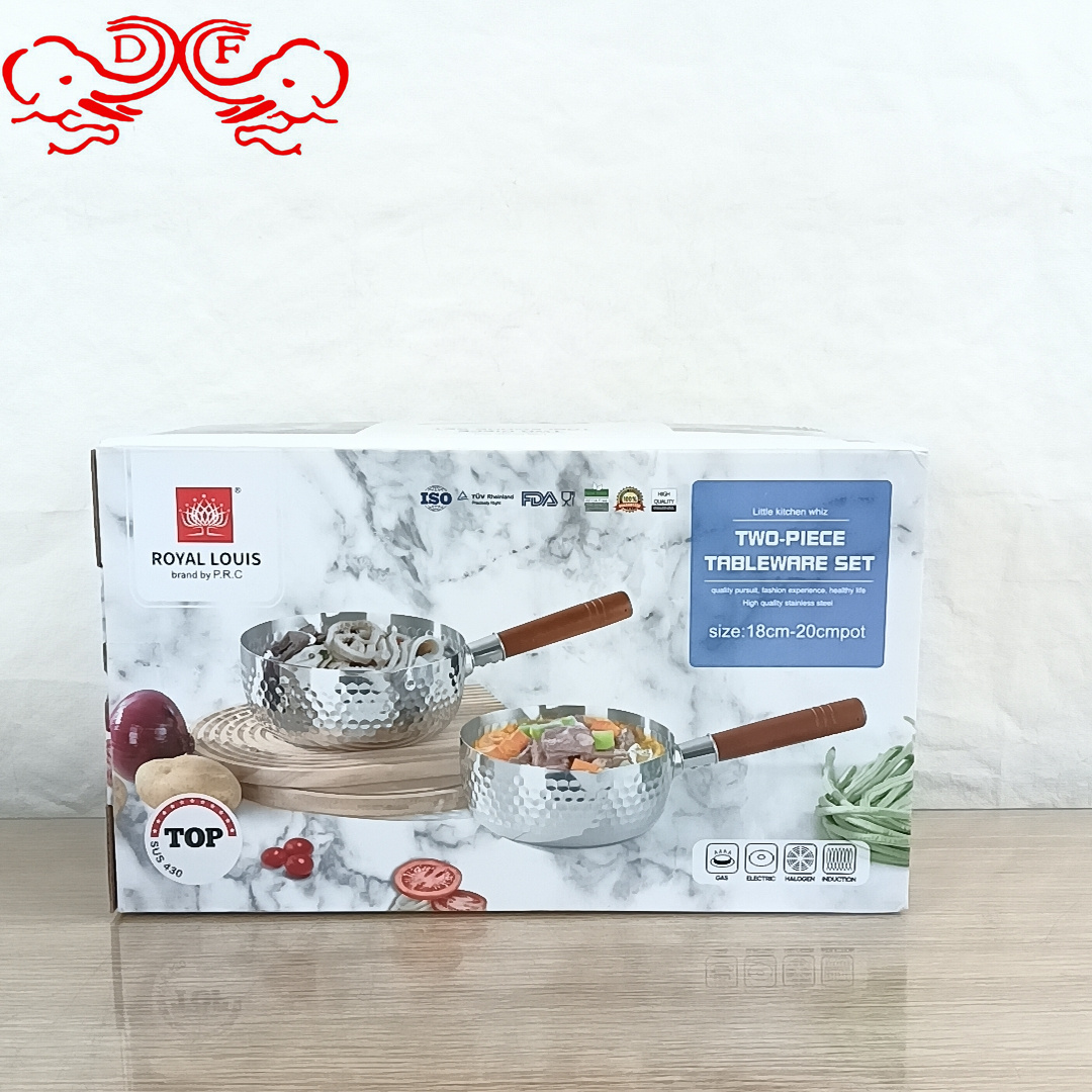 DF68715 Snow flat pot, hammer-textured wooden handle, 430 stainless steel milk pot, thickened flat bottom induction cooker, soup pot, baby food pot, DF TRADINGHOUSE details Picture