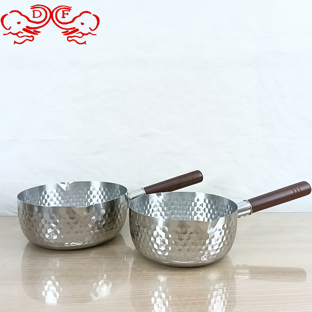 DF68715 Snow flat pot, hammer-textured wooden handle, 430 stainless steel milk pot, thickened flat bottom induction cooker, soup pot, baby food pot, DF TRADINGHOUSE Specification image