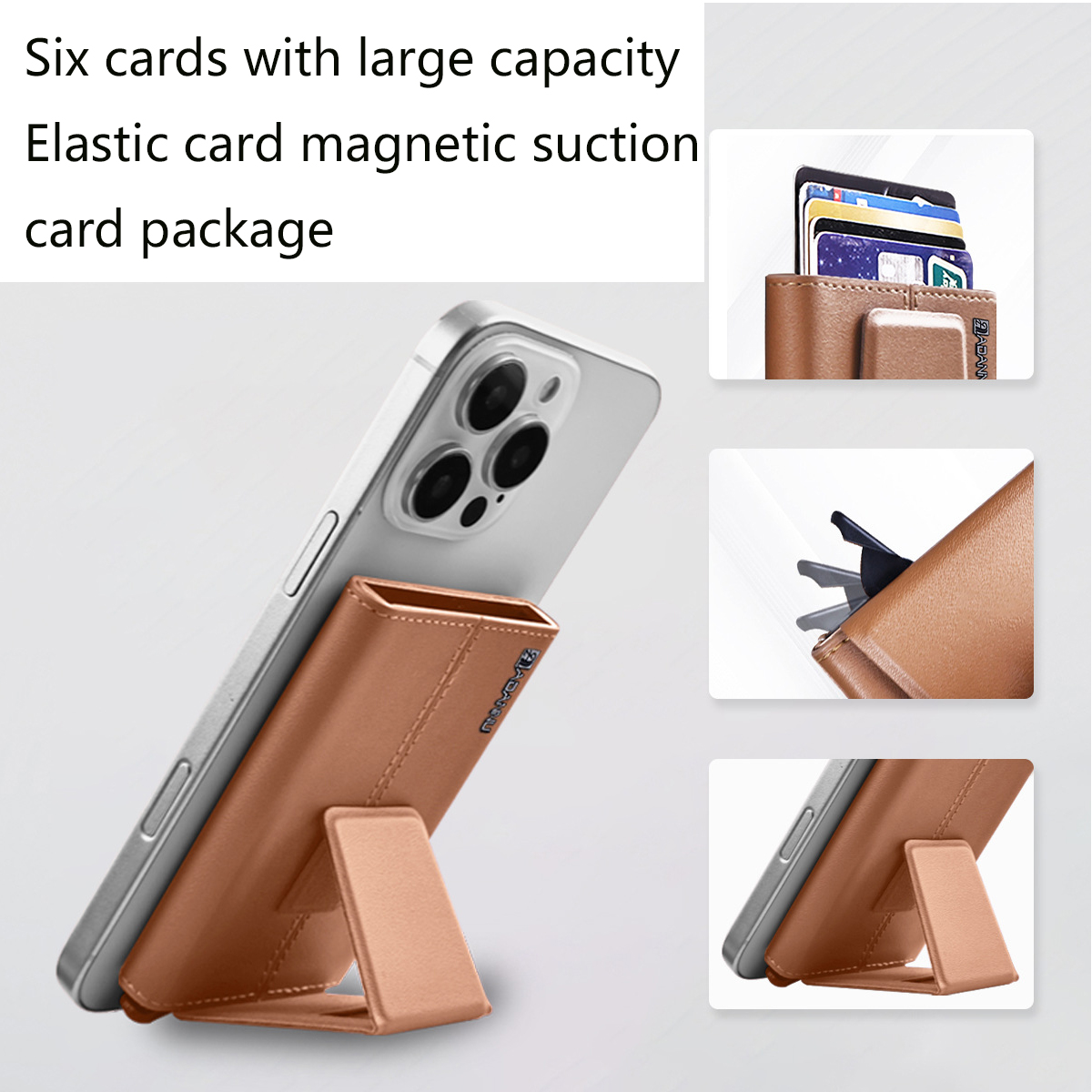 Magnetic Phone Wallet with Stand, Business Card Holder, Large Storage, Slim Sleek Leather Card Bag, Compatible with iPhone 16/15/14 Pro Max Plus, for Magnetic Smart Cell Phones details Picture