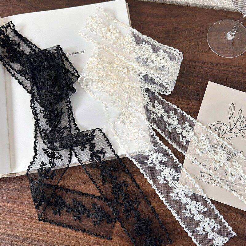 Lace-trimmed ribbon Korean style versatile slender silk scarf, retro decorative neckerchief, belt, hair band spring and summer ins flowing ribbon Application Scenario
