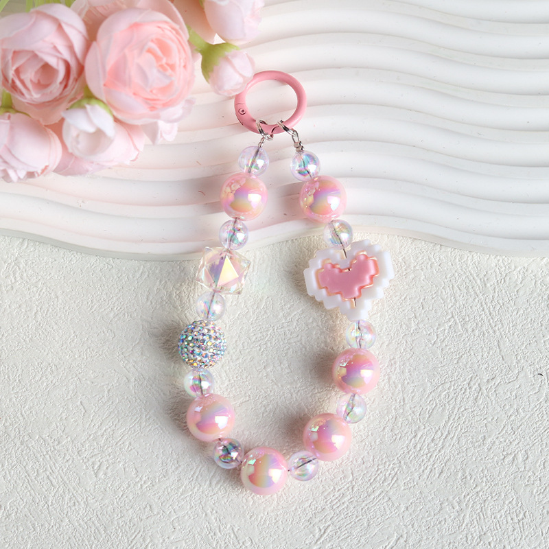 New light luxury hand-painted bead cartoon beading diy mobile phone chain, phone case pendant, keychain, bag decoration mobile phone chain, short style for women, European and American style detail image 2