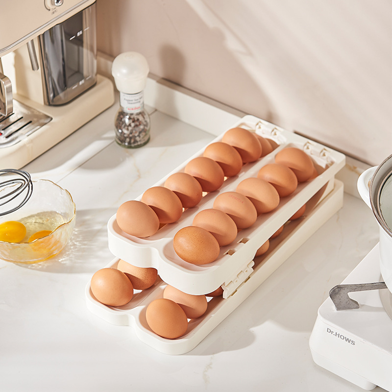 K10-3043 Folding and rolling refrigerator Egg storage box, egg rack tray, a magic tool for organizing, preserving and storing eggs Application Scenario